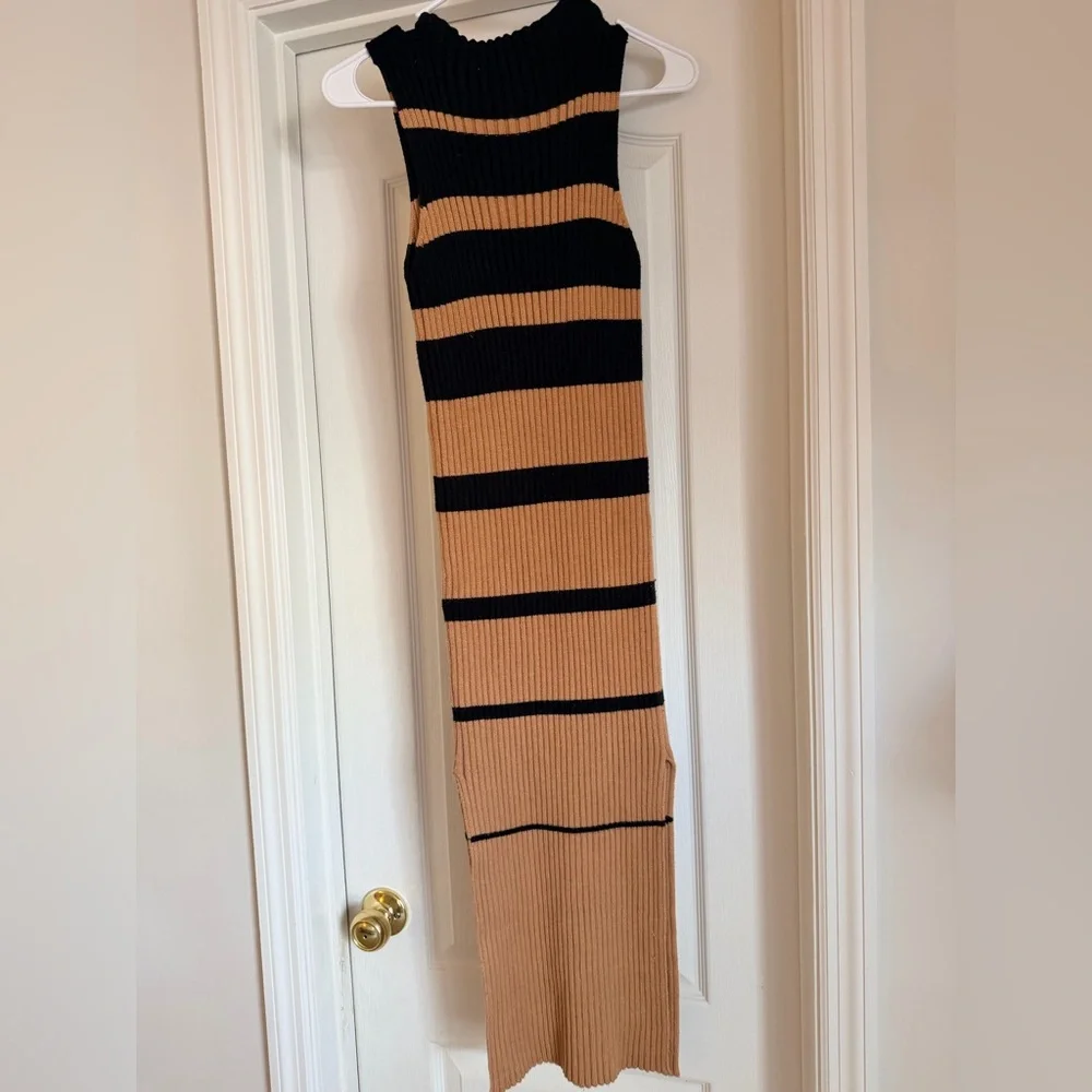 Lumiere Black and Camel Striped Ribbed Maxi Dress - Picture 5 of 8